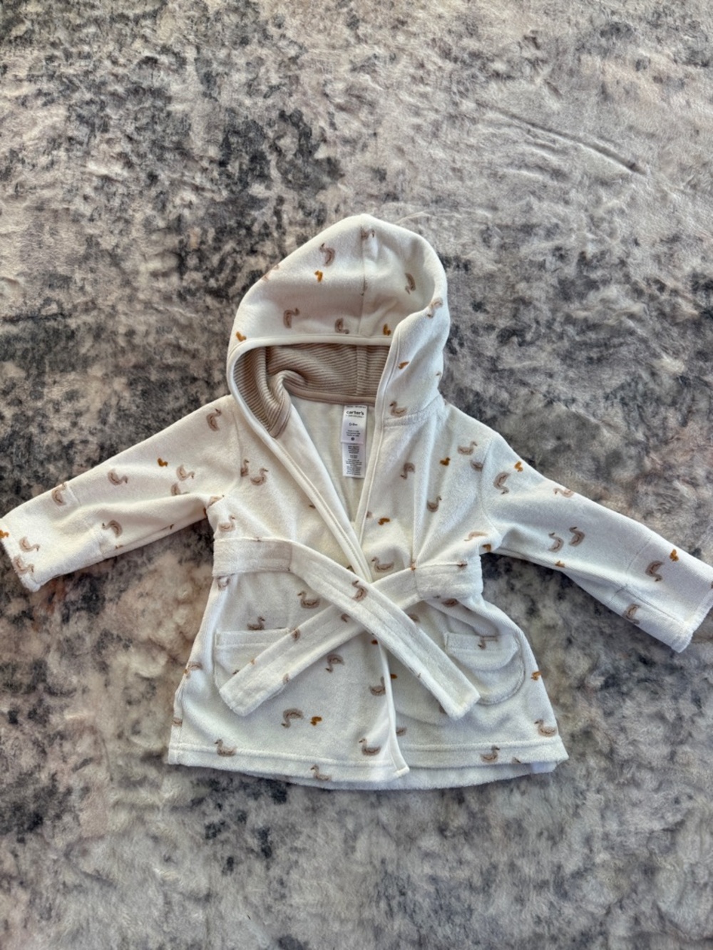 Carter's Cream and Tan Hooded Baby Bathrobe with Duck Accents NWOT